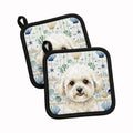 White and Cream Bichon Frise Coastal Sea Glass Pot Holder Set of 2 Heat Resistant Quilted Hot Pads 7.5 x 7.5 Inch, Insulated Kitchen Trivets for Cooking & Baking