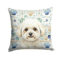 White and Cream Bichon Frise Coastal Sea Glass Decorative Throw Pillow 14x14 Indoor Outdoor Accent Cushion, Fabric Cover with Insert for Sofa, Bed, Porch & Living Room