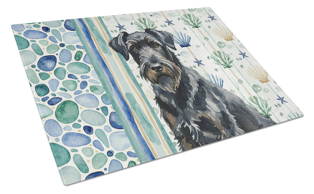 Black Russian Terrier Coastal Sea Glass Cutting Board Tempered Glass Kitchen Cutting Surface, Heat Resistant Chopping, Non-Slip Feet, Food Prep & Serving