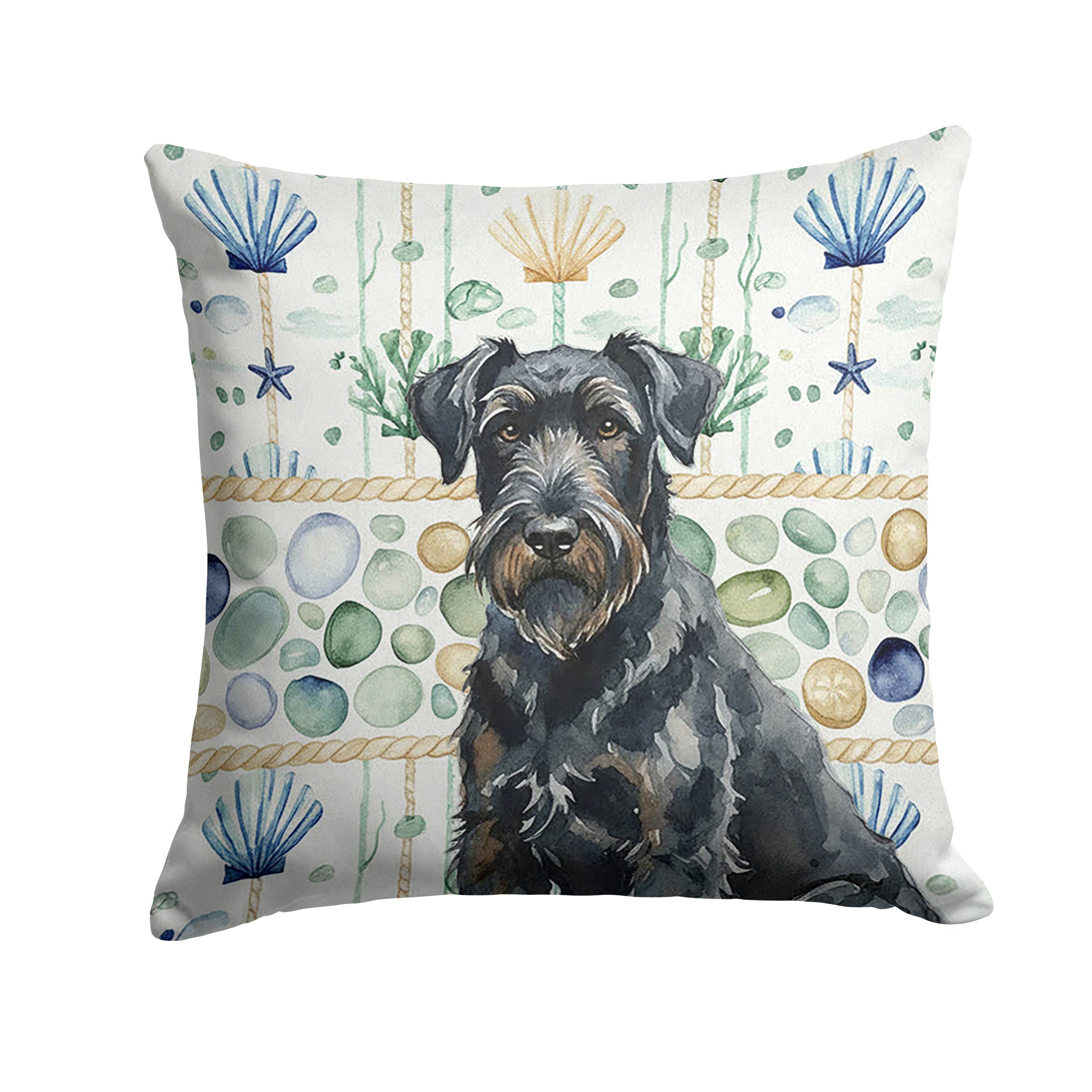 Black Russian Terrier Coastal Sea Glass Decorative Throw Pillow 18x18 Indoor Outdoor Accent Cushion, Fabric Cover with Insert for Sofa, Bed, Porch & Living Room