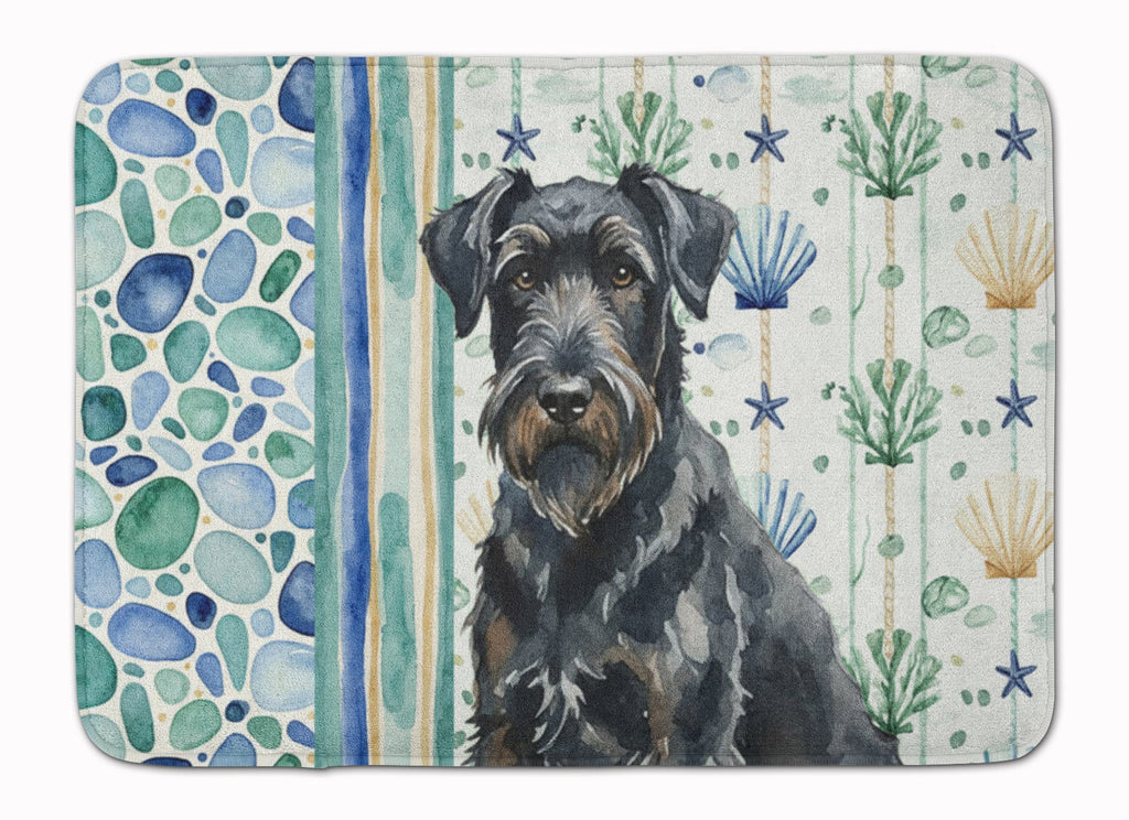 Black Russian Terrier Coastal Sea Glass Memory Foam Kitchen Mat Machine Washable Anti-Fatigue Cushion Comfort Bath or Kitchen Rug
