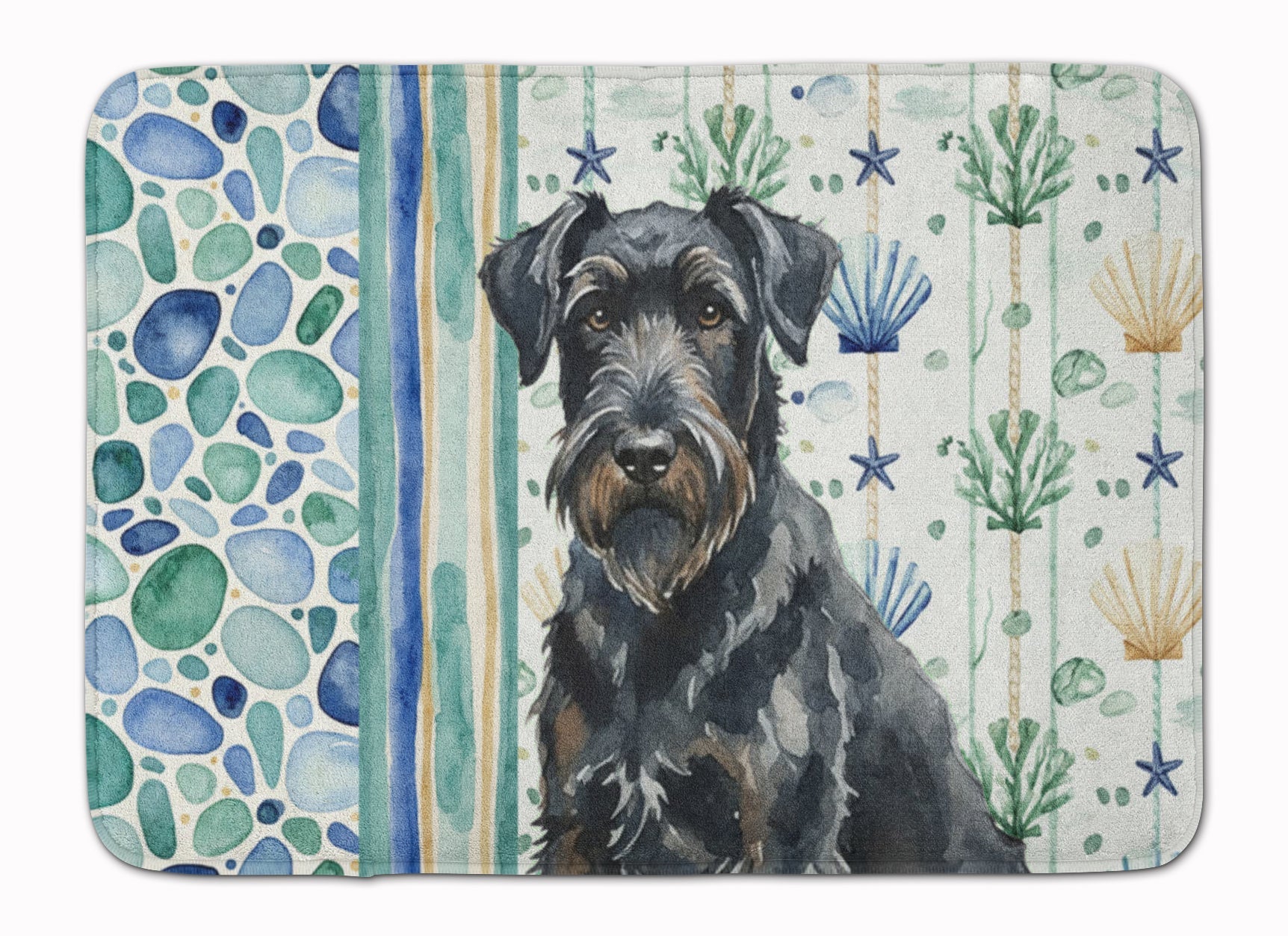 Black Russian Terrier Coastal Sea Glass Memory Foam Kitchen Mat Machine Washable Anti-Fatigue Cushion Comfort Bath or Kitchen Rug