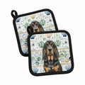 Black and Tan Bloodhound Coastal Sea Glass Pot Holder Set of 2 Heat Resistant Quilted Hot Pads 7.5 x 7.5 Inch, Insulated Kitchen Trivets for Cooking & Baking