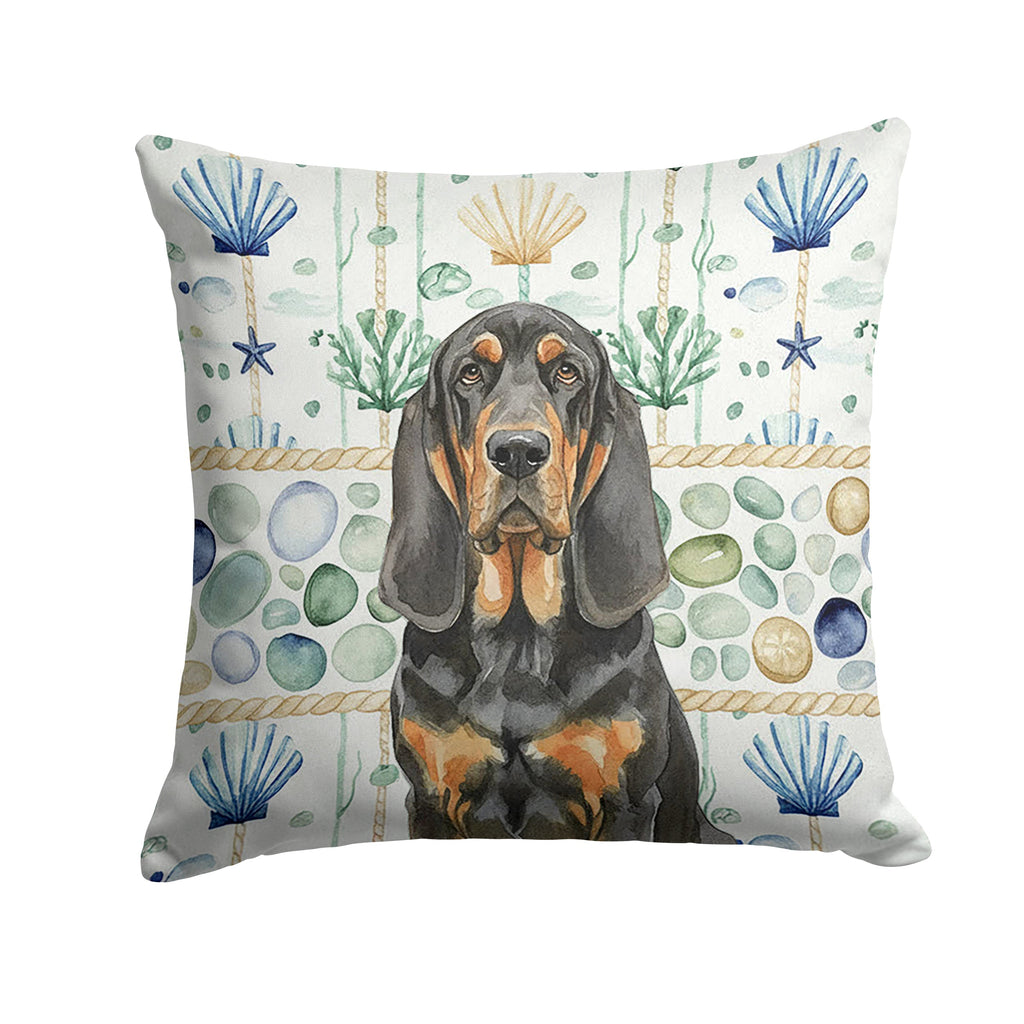 Black and Tan Bloodhound Coastal Sea Glass Decorative Throw Pillow 14x14 Indoor Outdoor Accent Cushion, Fabric Cover with Insert for Sofa, Bed, Porch & Living Room