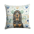 Black and Tan Bloodhound Coastal Sea Glass Decorative Throw Pillow 14x14 Indoor Outdoor Accent Cushion, Fabric Cover with Insert for Sofa, Bed, Porch & Living Room