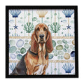 Liver and Tan Bloodhound Coastal Sea Glass Framed Metal Print Bathroom, Kitchen, Office, Home Decor Wall Art Ready to Hang, Square, 8X8