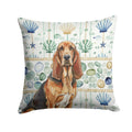 Liver and Tan Bloodhound Coastal Sea Glass Decorative Throw Pillow 14x14 Indoor Outdoor Accent Cushion, Fabric Cover with Insert for Sofa, Bed, Porch & Living Room