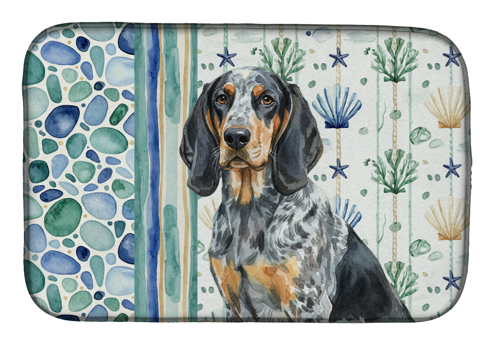 Bluetick Coonhound Coastal Sea Glass Dish Drying Mat Absorbent Dish Drying Mat Pad for Kitchen Counter Dish Drainer Mat for Countertop, 14 x 21", Multicolor