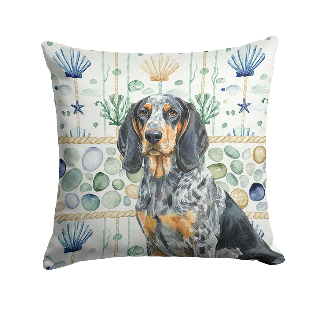 Bluetick Coonhound Coastal Sea Glass Decorative Throw Pillow 14x14 Indoor Outdoor Accent Cushion, Fabric Cover with Insert for Sofa, Bed, Porch & Living Room