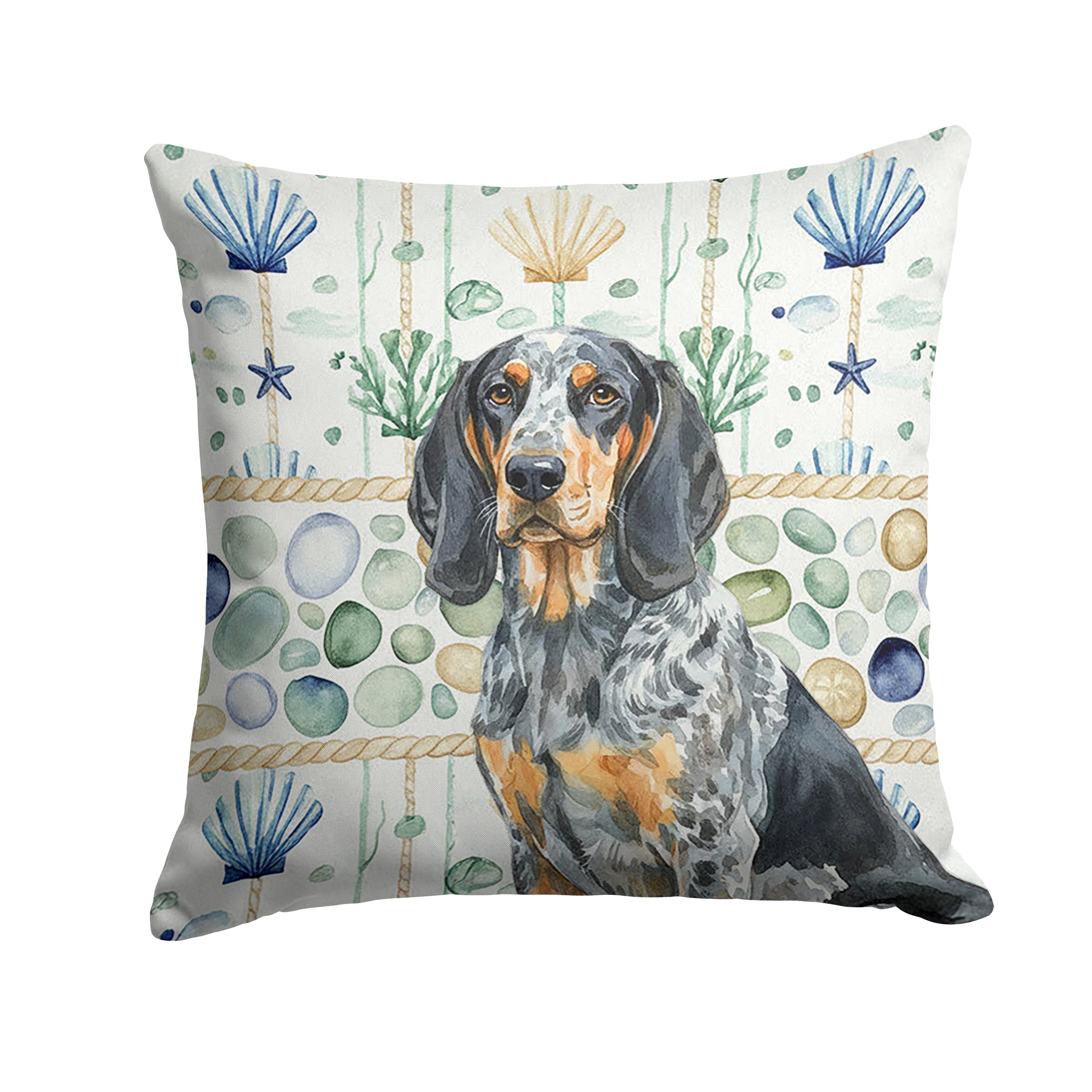 Bluetick Coonhound Coastal Sea Glass Decorative Throw Pillow 14x14 Indoor Outdoor Accent Cushion, Fabric Cover with Insert for Sofa, Bed, Porch & Living Room
