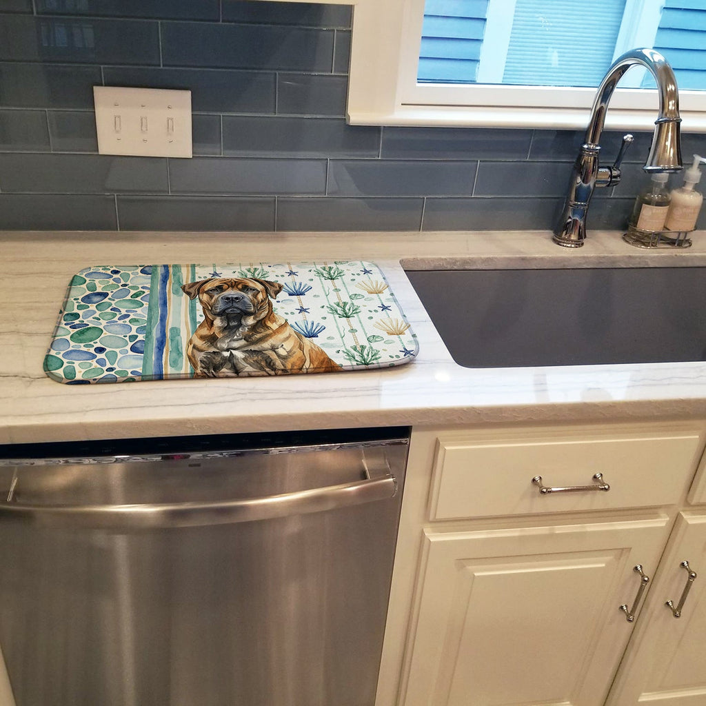 Brindle Boerboel Coastal Sea Glass Dish Drying Mat Absorbent Dish Drying Mat Pad for Kitchen Counter Dish Drainer Mat for Countertop, 14 x 21", Multicolor