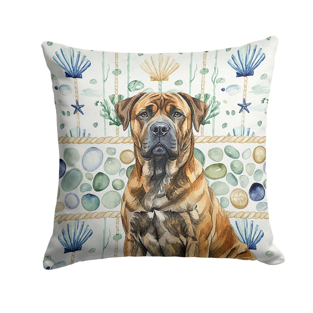 Brindle Boerboel Coastal Sea Glass Decorative Throw Pillow 14x14 Indoor Outdoor Accent Cushion, Fabric Cover with Insert for Sofa, Bed, Porch & Living Room