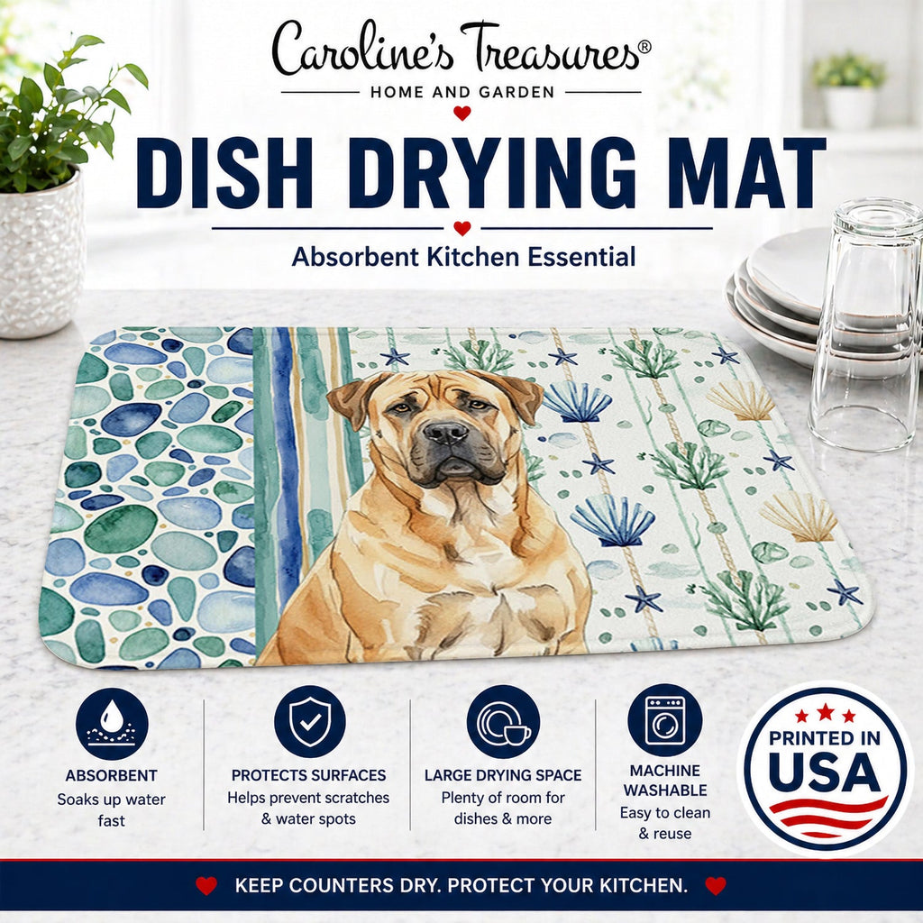 Fawn Boerboel Coastal Sea Glass Dish Drying Mat Absorbent Dish Drying Mat Pad for Kitchen Counter Dish Drainer Mat for Countertop, 14 x 21", Multicolor