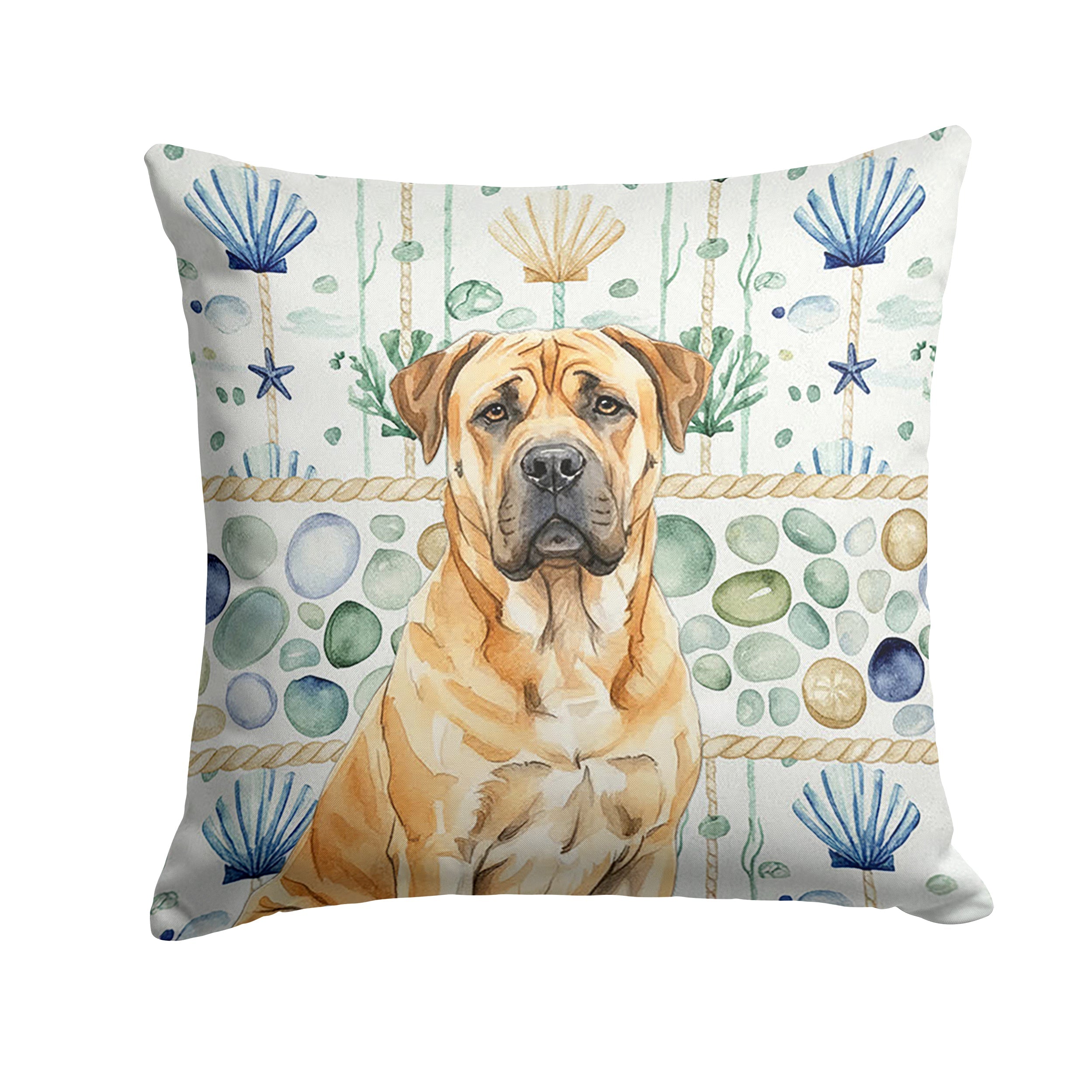 Fawn Boerboel Coastal Sea Glass Decorative Throw Pillow 18x18 Indoor Outdoor Accent Cushion, Fabric Cover with Insert for Sofa, Bed, Porch & Living Room
