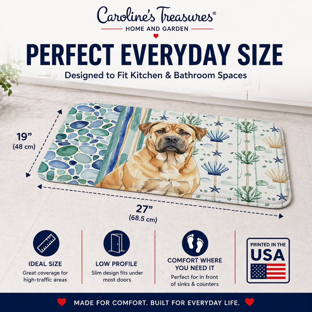 Fawn Boerboel Coastal Sea Glass Memory Foam Kitchen Mat Machine Washable Anti-Fatigue Cushion Comfort Bath or Kitchen Rug