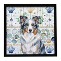 Blue Merle Border Collie Coastal Sea Glass Framed Metal Print Bathroom, Kitchen, Office, Home Decor Wall Art Ready to Hang, Square, 8X8