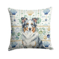 Blue Merle Border Collie Coastal Sea Glass Decorative Throw Pillow 18x18 Indoor Outdoor Accent Cushion, Fabric Cover with Insert for Sofa, Bed, Porch & Living Room