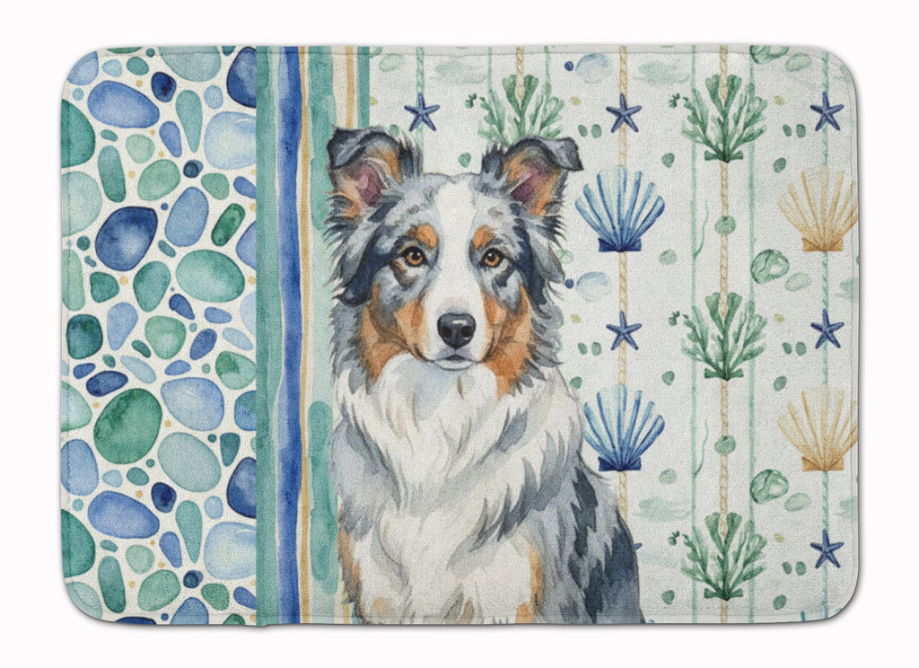 Blue Merle Border Collie Coastal Sea Glass Memory Foam Kitchen Mat Machine Washable Anti-Fatigue Cushion Comfort Bath or Kitchen Rug