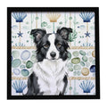 Border Collie Coastal Sea Glass Framed Metal Print Bathroom, Kitchen, Office, Home Decor Wall Art Ready to Hang, Square, 8X8