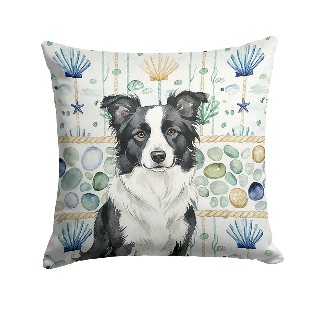 Border Collie Coastal Sea Glass Decorative Throw Pillow 14x14 Indoor Outdoor Accent Cushion, Fabric Cover with Insert for Sofa, Bed, Porch & Living Room