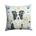 Border Collie Coastal Sea Glass Decorative Throw Pillow 14x14 Indoor Outdoor Accent Cushion, Fabric Cover with Insert for Sofa, Bed, Porch & Living Room