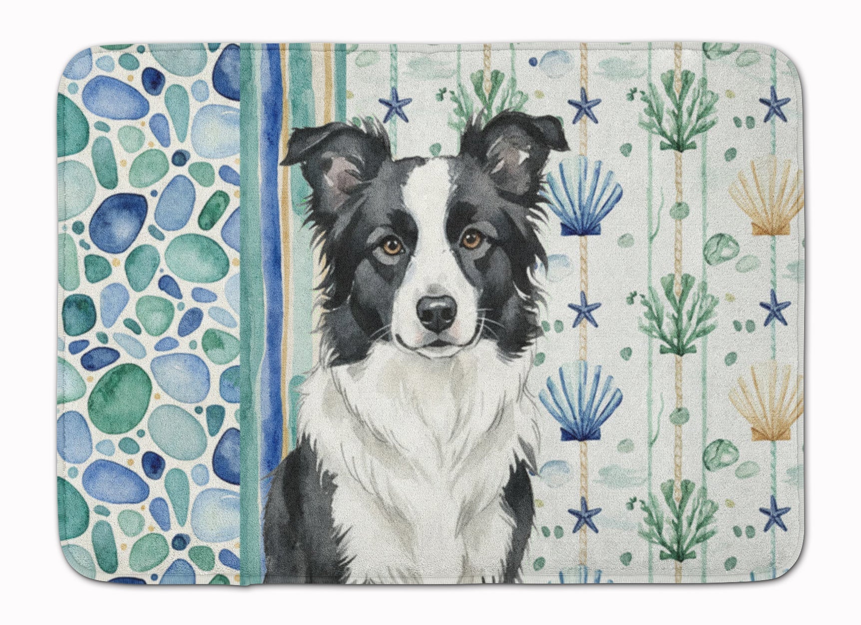 Border Collie Coastal Sea Glass Memory Foam Kitchen Mat Machine Washable Anti-Fatigue Cushion Comfort Bath or Kitchen Rug
