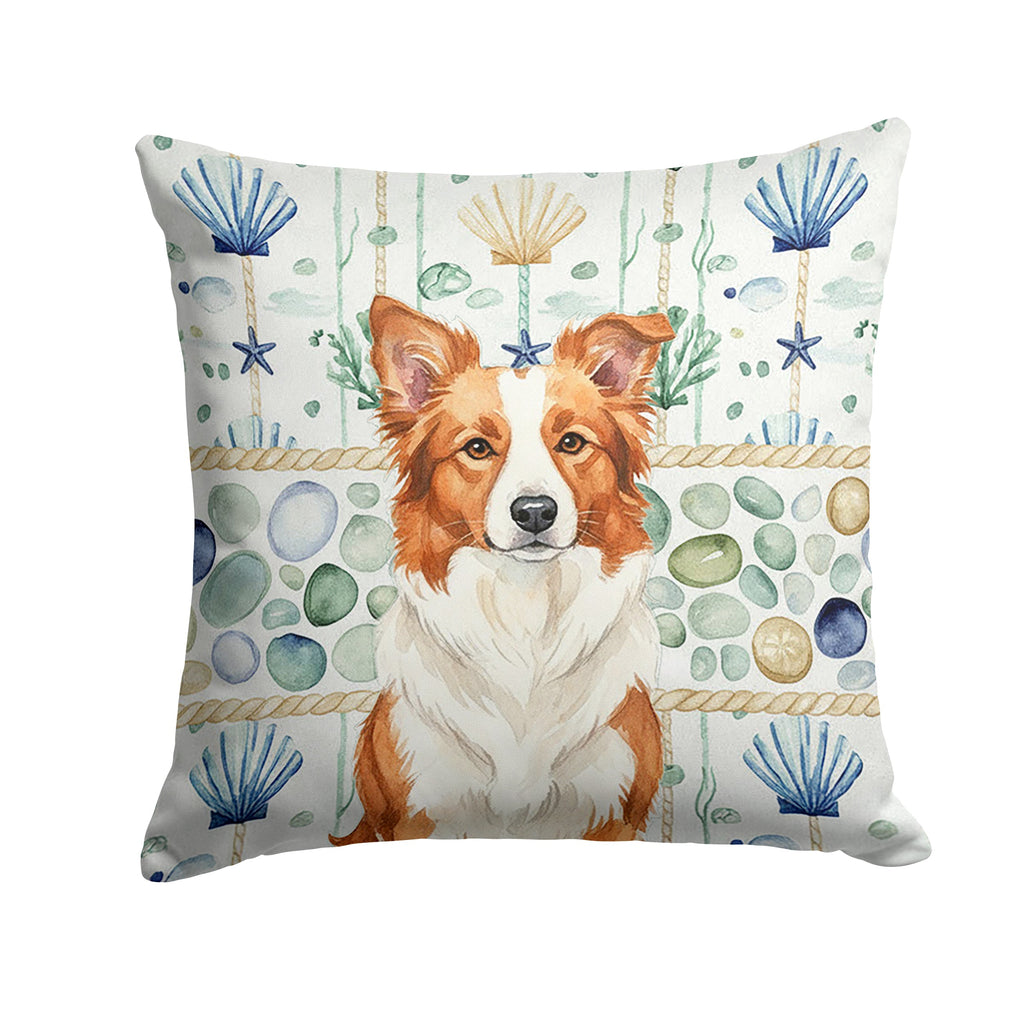 Red and White Border Collie Coastal Sea Glass Decorative Throw Pillow 14x14 Indoor Outdoor Accent Cushion, Fabric Cover with Insert for Sofa, Bed, Porch & Living Room