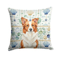 Red and White Border Collie Coastal Sea Glass Decorative Throw Pillow 14x14 Indoor Outdoor Accent Cushion, Fabric Cover with Insert for Sofa, Bed, Porch & Living Room