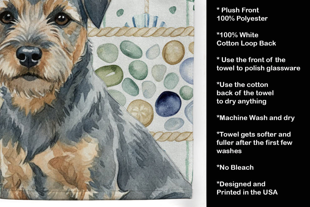 Blue and Tan Border Terrier Coastal Sea Glass Kitchen Towel Velour Plush Front and Cotton Loop Back Machine Washable