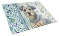 Blue and Tan Border Terrier Coastal Sea Glass Cutting Board Tempered Glass Kitchen Cutting Surface, Heat Resistant Chopping, Non-Slip Feet, Food Prep & Serving
