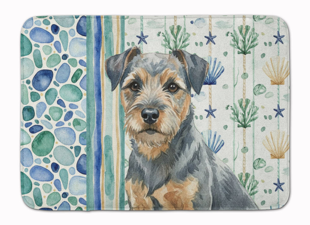 Blue and Tan Border Terrier Coastal Sea Glass Memory Foam Kitchen Mat Machine Washable Anti-Fatigue Cushion Comfort Bath or Kitchen Rug
