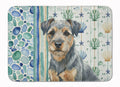 Blue and Tan Border Terrier Coastal Sea Glass Memory Foam Kitchen Mat Machine Washable Anti-Fatigue Cushion Comfort Bath or Kitchen Rug