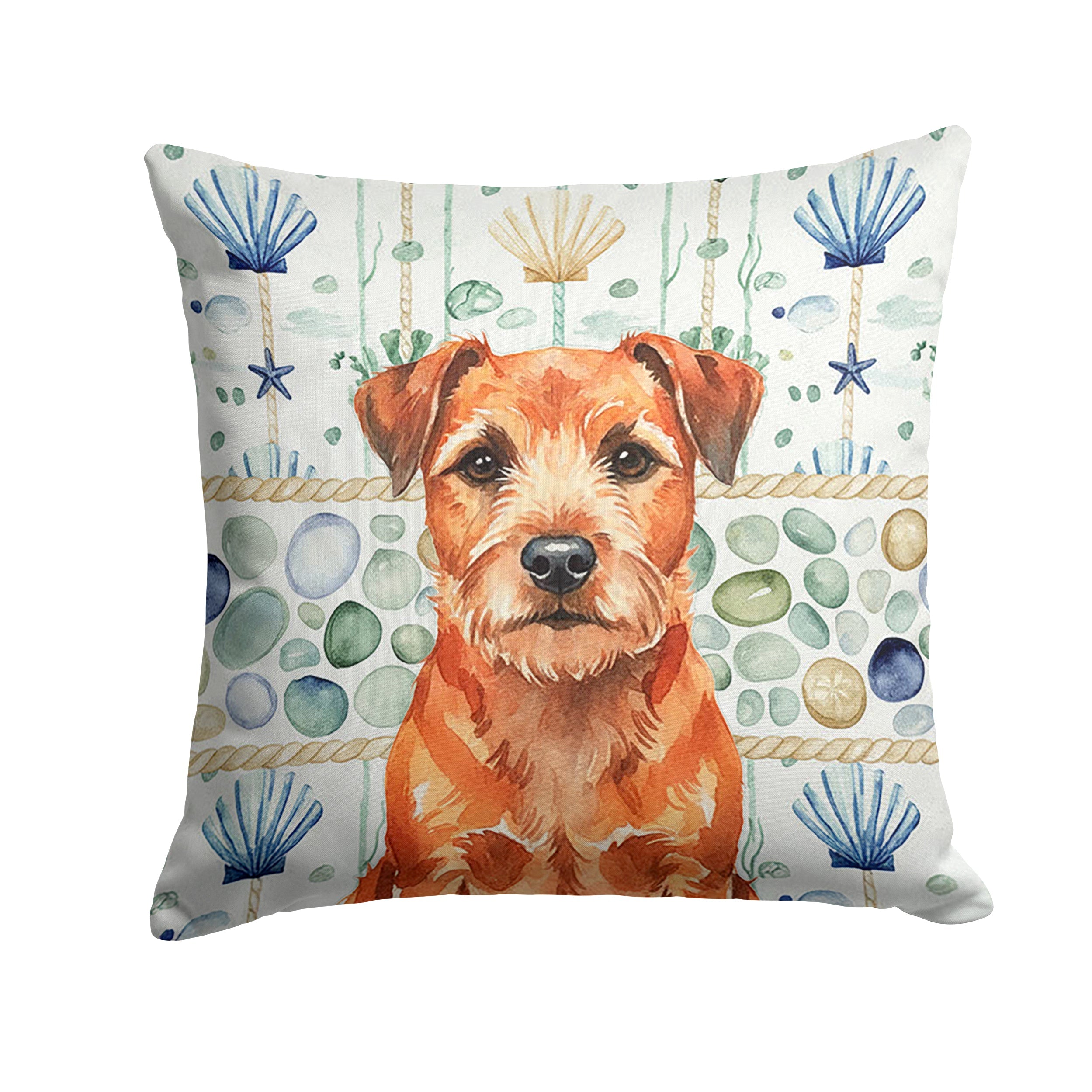 Red Border Terrier Coastal Sea Glass Decorative Throw Pillow 18x18 Indoor Outdoor Accent Cushion, Fabric Cover with Insert for Sofa, Bed, Porch & Living Room