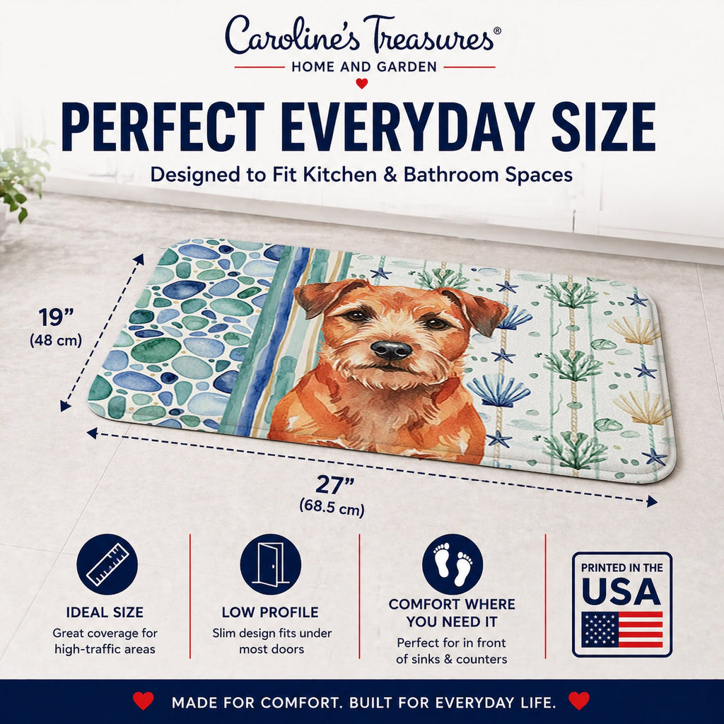 Red Border Terrier Coastal Sea Glass Memory Foam Kitchen Mat Machine Washable Anti-Fatigue Cushion Comfort Bath or Kitchen Rug