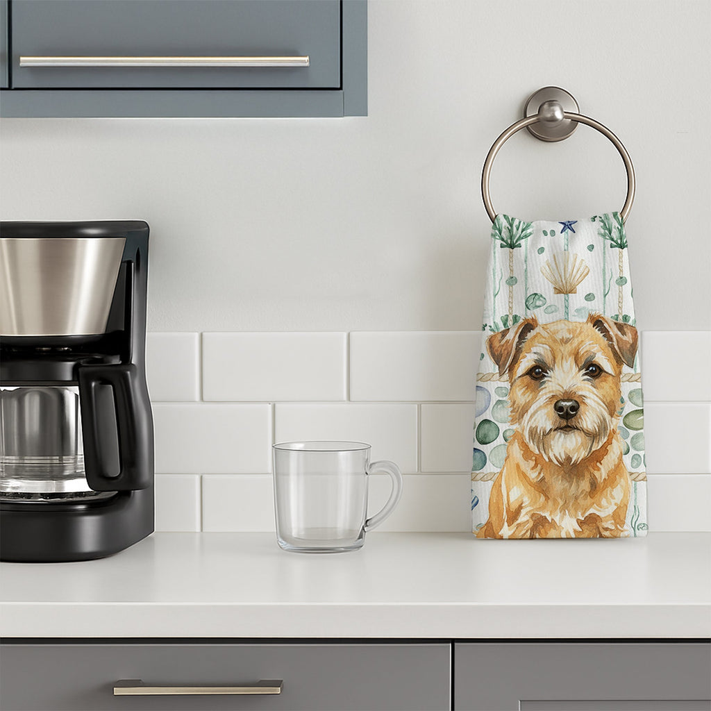 Wheaten Border Terrier Coastal Sea Glass Kitchen Towel Velour Plush Front and Cotton Loop Back Machine Washable