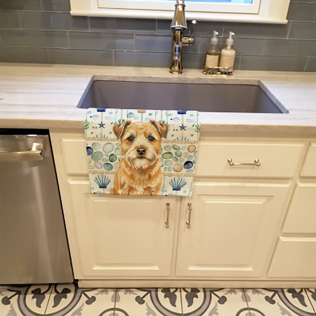 Wheaten Border Terrier Coastal Sea Glass Kitchen Towel Velour Plush Front and Cotton Loop Back Machine Washable