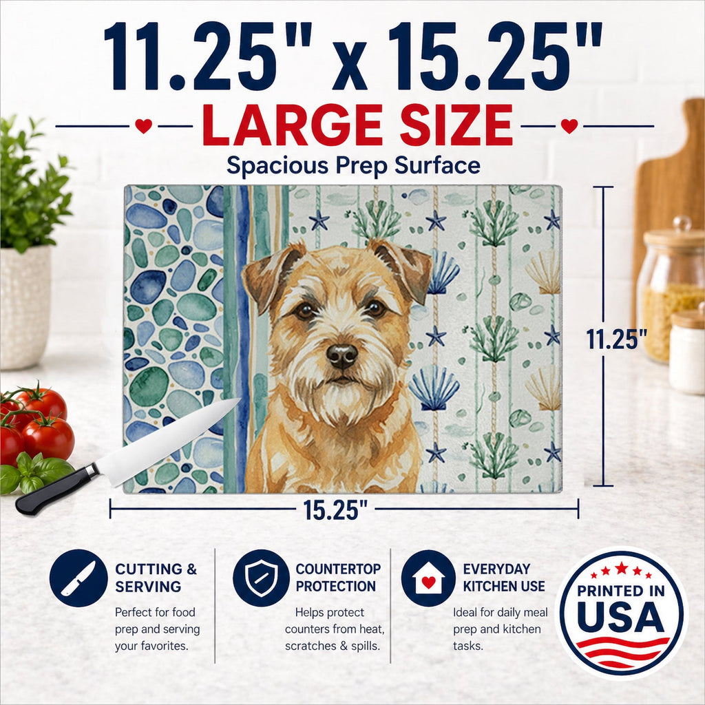 Wheaten Border Terrier Coastal Sea Glass Cutting Board Tempered Glass Kitchen Cutting Surface, Heat Resistant Chopping, Non-Slip Feet, Food Prep & Serving