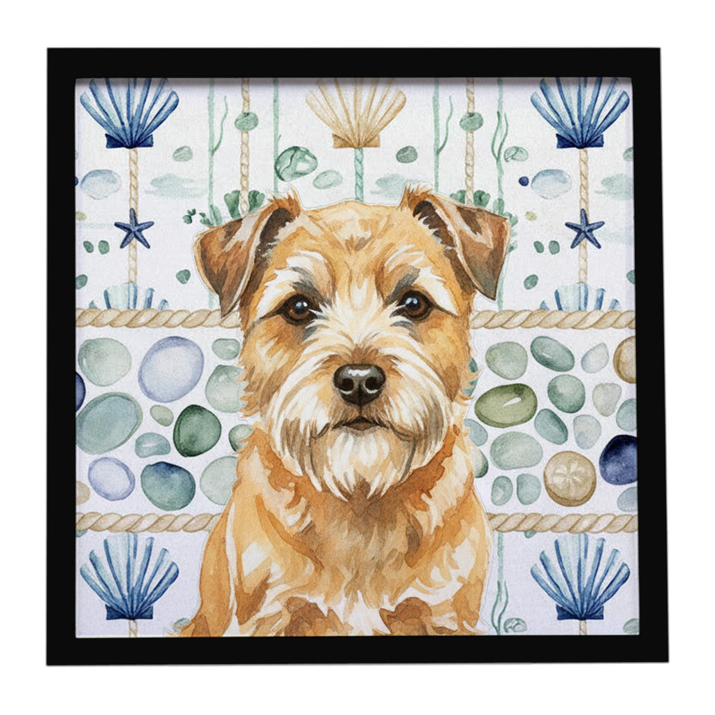 Wheaten Border Terrier Coastal Sea Glass Framed Metal Print Bathroom, Kitchen, Office, Home Decor Wall Art Ready to Hang, Square, 8X8