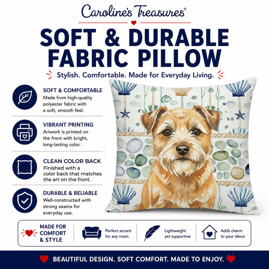 Wheaten Border Terrier Coastal Sea Glass Decorative Throw Pillow 18x18 Indoor Outdoor Accent Cushion, Fabric Cover with Insert for Sofa, Bed, Porch & Living Room