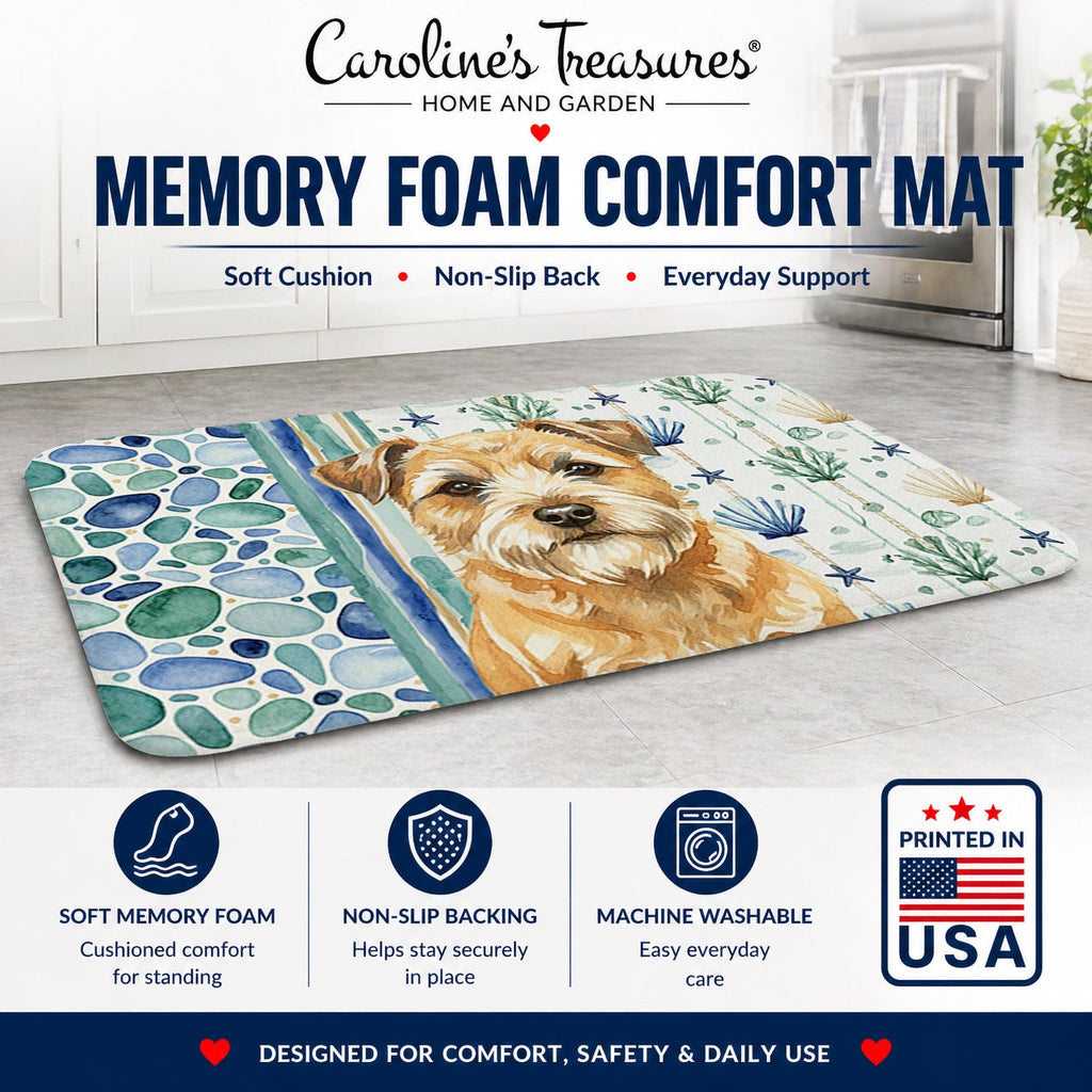 Wheaten Border Terrier Coastal Sea Glass Memory Foam Kitchen Mat Machine Washable Anti-Fatigue Cushion Comfort Bath or Kitchen Rug