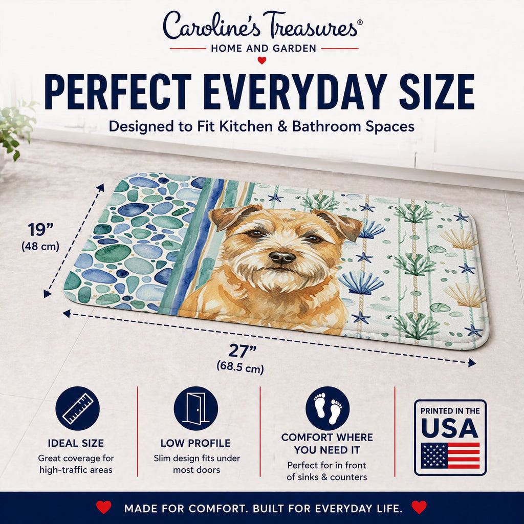 Wheaten Border Terrier Coastal Sea Glass Memory Foam Kitchen Mat Machine Washable Anti-Fatigue Cushion Comfort Bath or Kitchen Rug