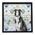 Black and White Borzoi Coastal Sea Glass Framed Metal Print Bathroom, Kitchen, Office, Home Decor Wall Art Ready to Hang, Square, 8X8