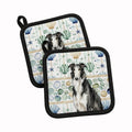 Black and White Borzoi Coastal Sea Glass Pot Holder Set of 2 Heat Resistant Quilted Hot Pads 7.5 x 7.5 Inch, Insulated Kitchen Trivets for Cooking & Baking