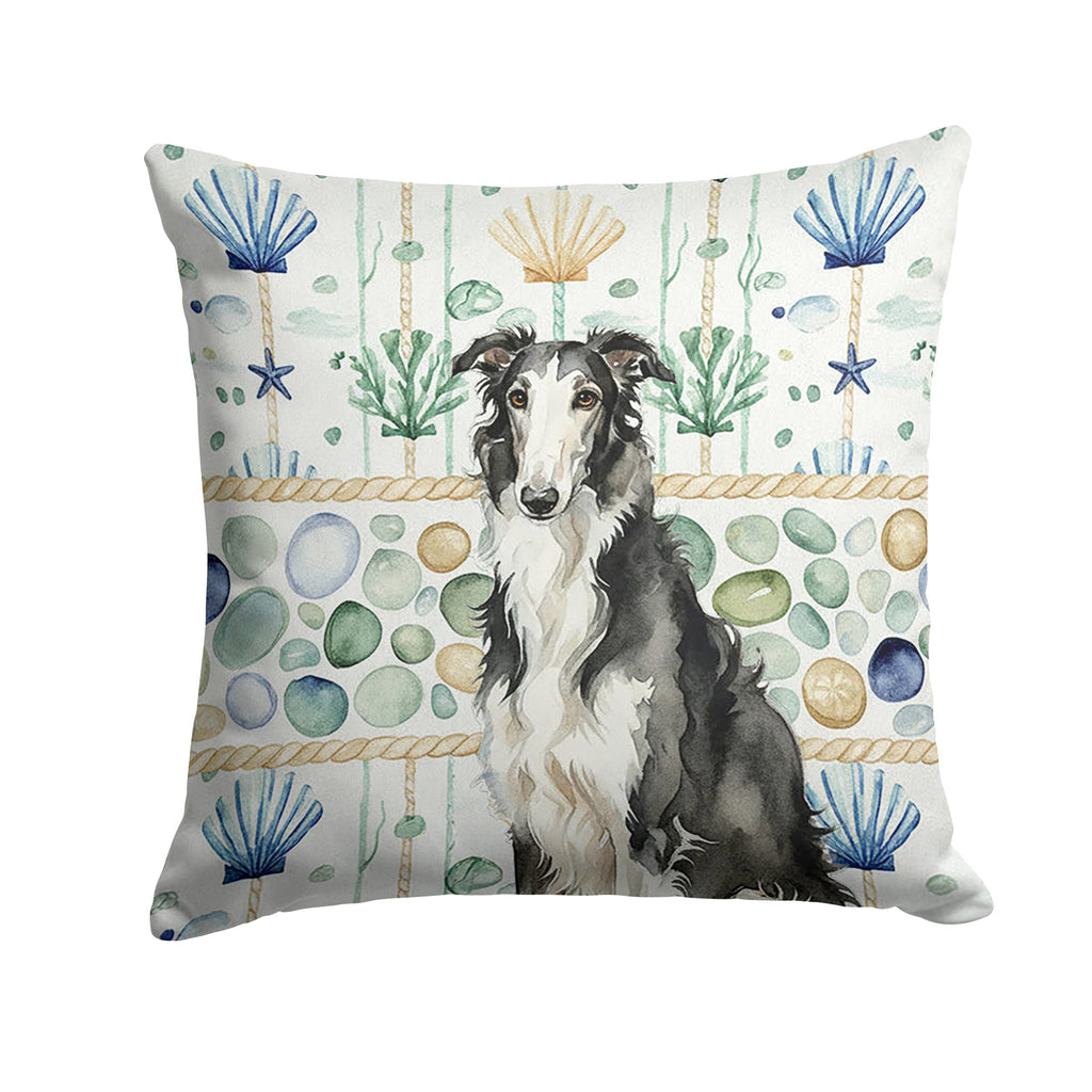 Black and White Borzoi Coastal Sea Glass Decorative Throw Pillow 14x14 Indoor Outdoor Accent Cushion, Fabric Cover with Insert for Sofa, Bed, Porch & Living Room
