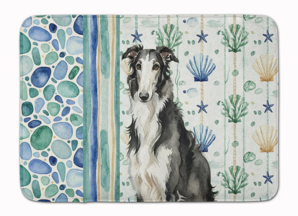 Black and White Borzoi Coastal Sea Glass Memory Foam Kitchen Mat Machine Washable Anti-Fatigue Cushion Comfort Bath or Kitchen Rug