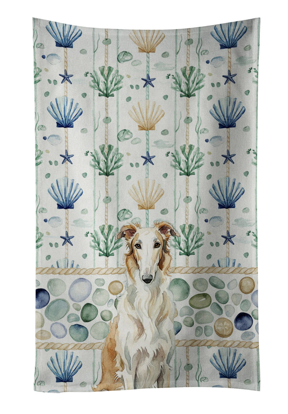 Borzoi Coastal Sea Glass Kitchen Towel Velour Plush Front and Cotton Loop Back Machine Washable