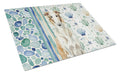Borzoi Coastal Sea Glass Cutting Board Tempered Glass Kitchen Cutting Surface, Heat Resistant Chopping, Non-Slip Feet, Food Prep & Serving