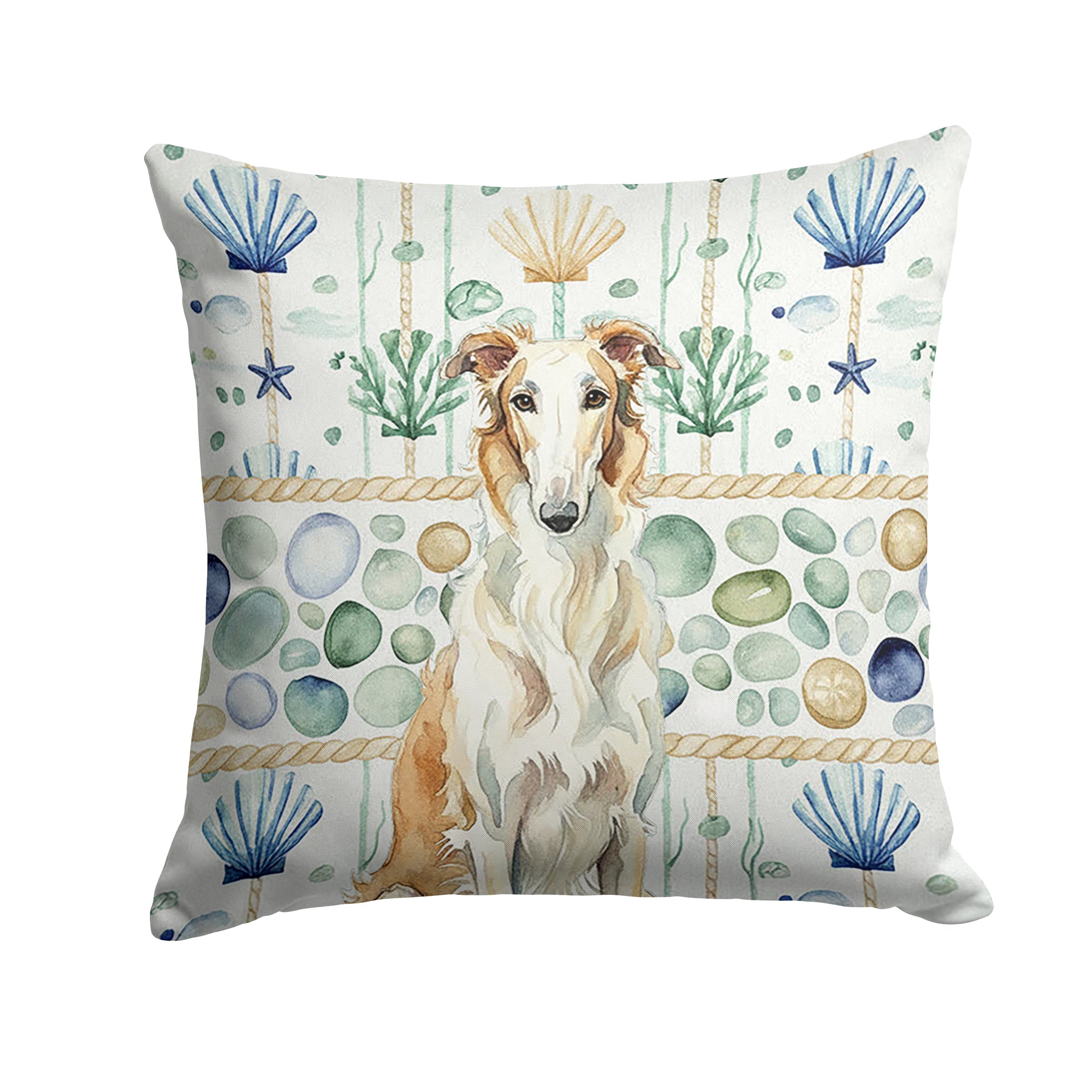 Borzoi Coastal Sea Glass Decorative Throw Pillow 18x18 Indoor Outdoor Accent Cushion, Fabric Cover with Insert for Sofa, Bed, Porch & Living Room