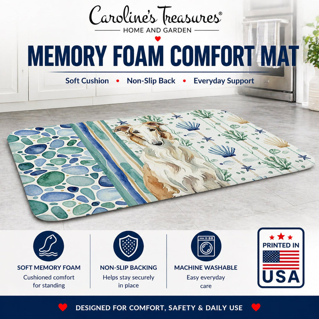 Borzoi Coastal Sea Glass Memory Foam Kitchen Mat Machine Washable Anti-Fatigue Cushion Comfort Bath or Kitchen Rug