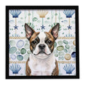 Brindle Boston Terrier Coastal Sea Glass Framed Metal Print Bathroom, Kitchen, Office, Home Decor Wall Art Ready to Hang, Square, 8X8